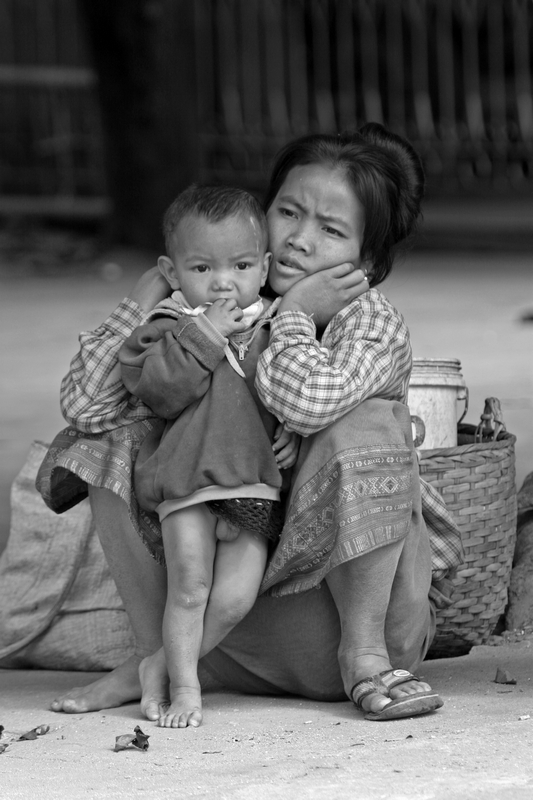 Black and White Mother and Child at the market place